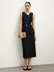 Asymmetrical Button Top A Line Skirt set