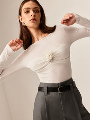 3D Flower Pleated Long Sleeve T-Shirt