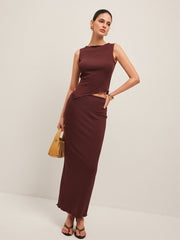 Asymmetrical Hem Ribbed Skirt Set