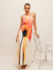 Asymmetrical Floral Print Tied Back Dress