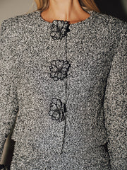 3D Floral Detail Tweed Blazer