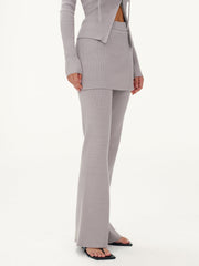 2 in 1 Ribbed Knit Layered Flared Pants