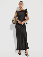 3D Flower Backless Satin Mermaid Dress