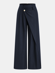 Asymmetric Buckle-Accented Wide-Leg Pants