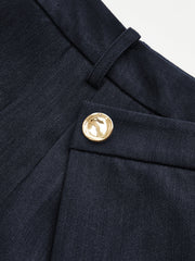 Asymmetric Buckle-Accented Wide-Leg Pants