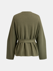 Asymmetric Button Belted Knit Jacket