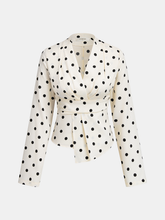 Asymmetric Hem Polka Dot V-Neck Blouse