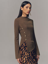 Asymmetric Hem Button Detail Long-Sleeve Top