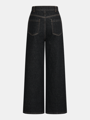Asymmetric Denim Mid-Waist Straight -Leg Jeans