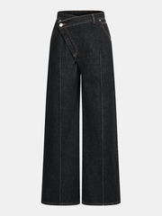 Asymmetric Denim Mid-Waist Straight -Leg Jeans