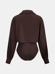 2 in 1 Satin Shirt Panel Bodysuit
