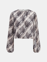 Abstract Striped Puff-Sleeve Blouse