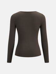 Asymmetric Cut-Out Ribbed Long-Sleeve Top