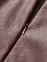 Asymmetric Neckline Ruched Faux Leather Top
