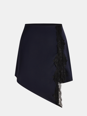 Asymmetrical Lace Trim Satin Mini Skirt