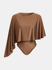 Asymmetric Cape Sleeve Slinky Knit Bodysuit