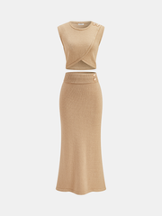 Asymmetrical Crop Knit Top & Midi Skirt Set