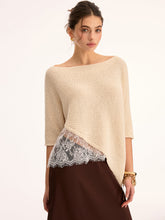 Asymmetrical Lace Trim Boat Neck Knit Top