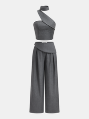 Asymmetrical Halter Crop Top & Pants Set