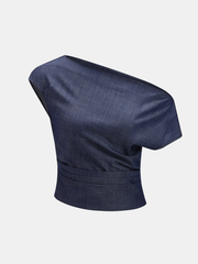 Asymmetric Off-Shoulder Denim Top & Belted Shorts Set