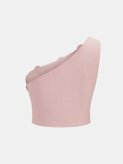 3D Flower One-Shoulder Crop Top & Pants Set