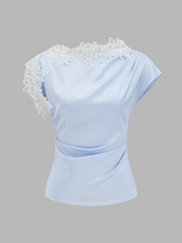 Asymmetric Lace Trim Ruched Blouse