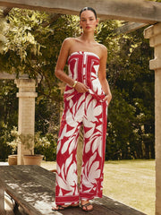 Abstract Print Strapless Top & Pants Set