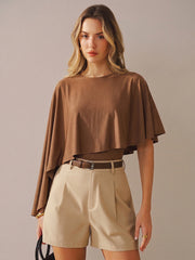 Asymmetric Cape Sleeve Slinky Knit Bodysuit