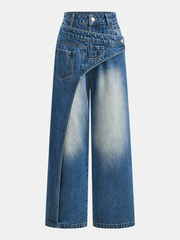 Asymmetric Deconstructed Wide Leg Jeans