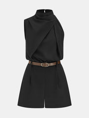 Asymmetric Sleeveless Belted Tailored Romper
