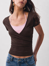 2 in 1 Color Block Halter Ruched Top
