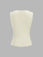 Asymmetric Button Scallop Sweater Vest