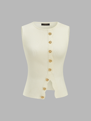 Asymmetric Button Scallop Sweater Vest