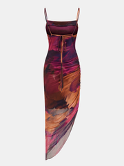 Asymmetric Hem Tie Dye Mesh Maxi Dress