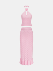 3D Floral Crochet Halter Top & Mermaid Skirt Set