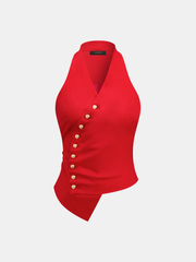 Asymmetric Metal Button Fitted Top