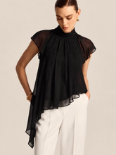Asymmetric Hem High Neck Blouse
