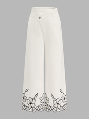 Asymmetric Embroidered Denim Pants