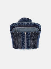 3D Rose Applique Denim Tube Top
