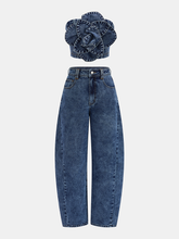 3D Rose Applique Denim Tube Top