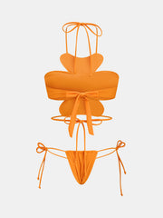 3D Flower Bikini & Mini Skirt 3Pcs Swim Set