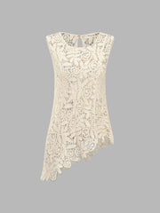 Asymmetric Crochet Lace Sleeveless Top
