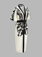 Abstract Print V-Neck Belted Midi Dress