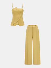 Asymmetric Metal Button Cami Top & Pant Set