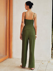 Asymmetrical Bead Cutout Wide Leg Jumpsuit