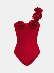 3D Rose One Piece Swimsuit & Draped Skirt Set