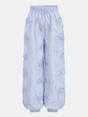 3D Floral Striped Elastic Cuffed Jogger Pants