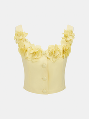 3D Floral Crop Top & Pleated Midi Skirt Set