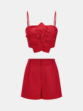 3D Flower Cotton Linen Cami Top & Shorts Set
