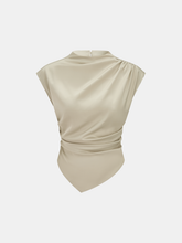 Asymmetrical Draped Ruched Satin Blouse
